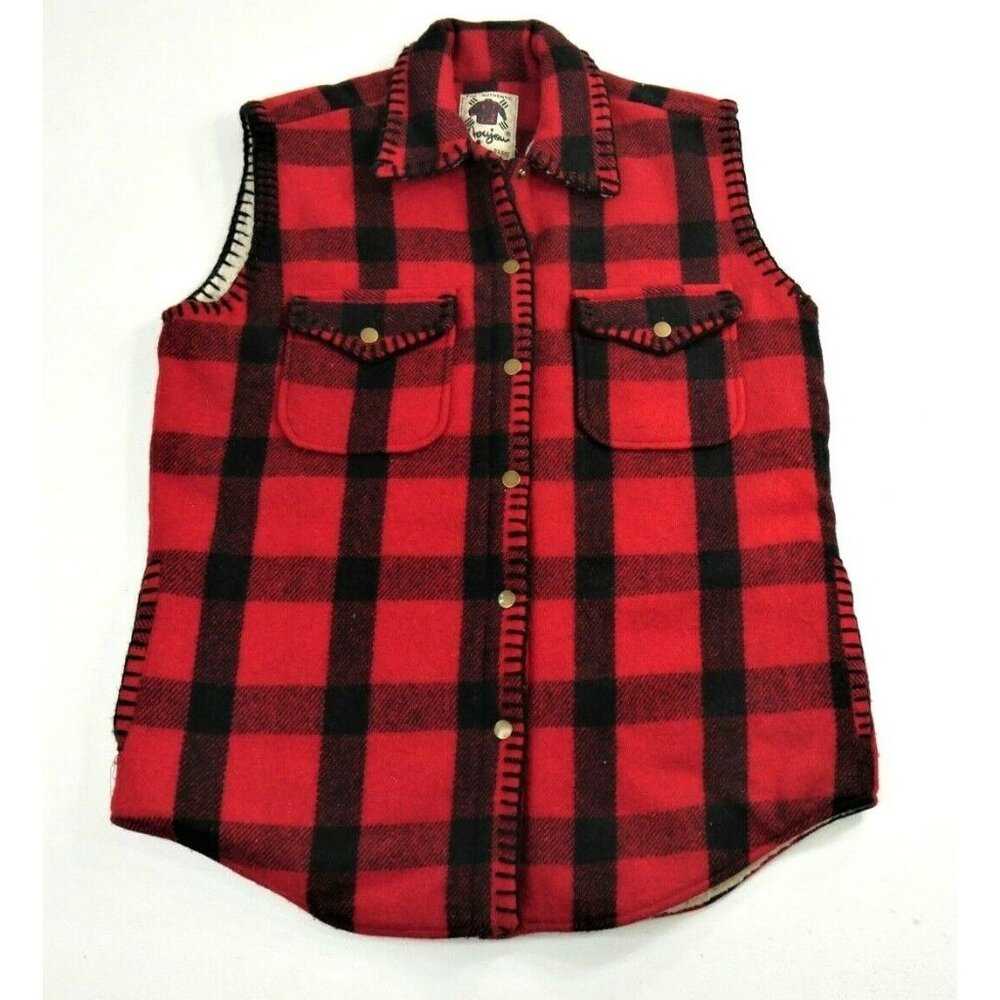 Vintage Red Buffalo Plaid Wool Vest - Unbranded